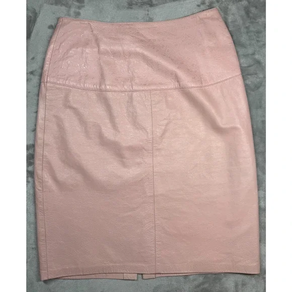 Vintage Lillie Rubin Women's Size 10 Blush Leather Pencil Skirt Ostrich Texture - Picture 5 of 13